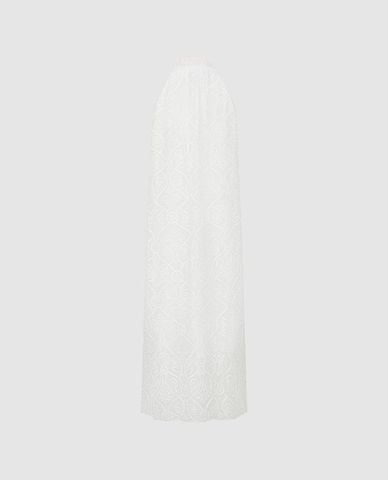  URBAN REVIVO - Đầm sát nách maxi phối tua rua thêu ren 