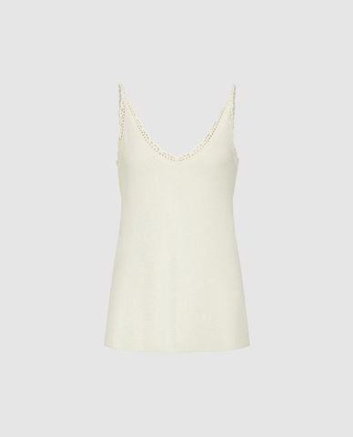  URBAN REVIVO - Áo hai dây nữ dệt kim phối ren 