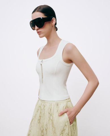  URBAN REVIVO - Áo sát nách nữ cổ vuông phối khóa zip 