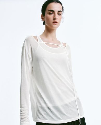  URBAN REVIVO - Áo kiểu nữ cổ tròn tay dài 2 In 1 