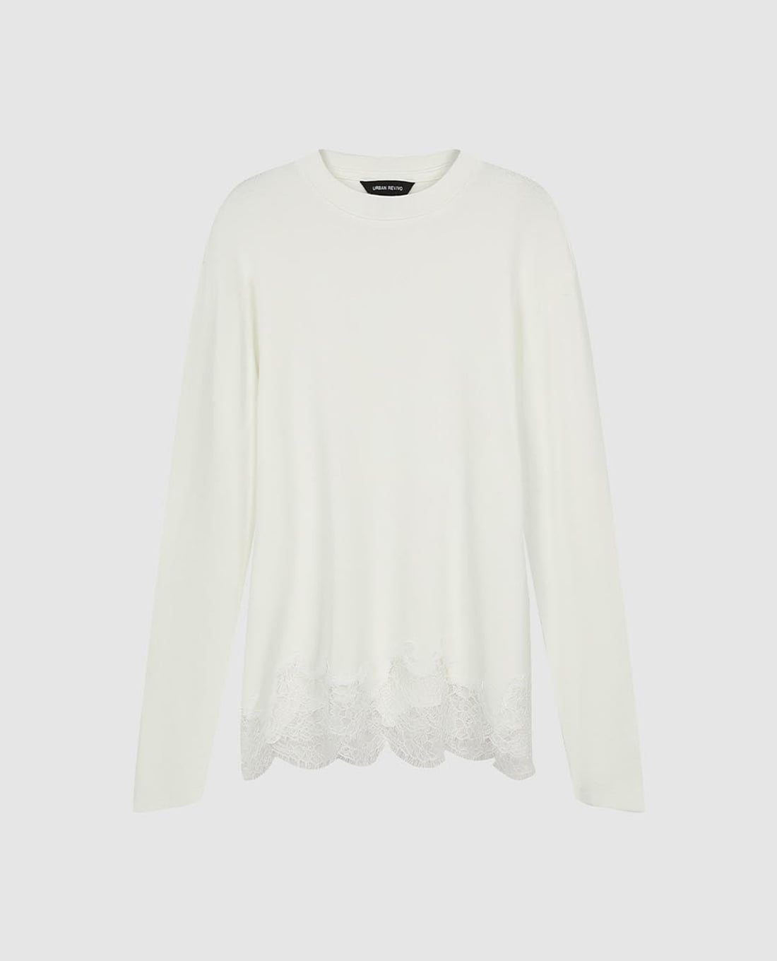 URBAN REVIVO - Áo kiểu nữ cổ tròn tay dài phối ren