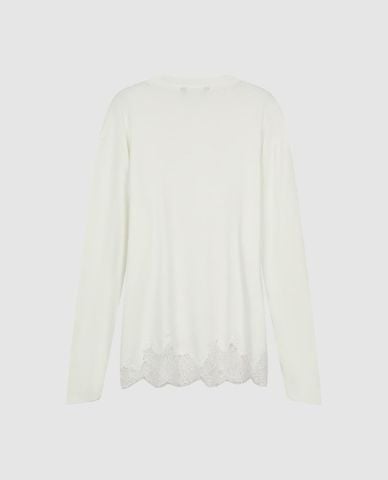  URBAN REVIVO - Áo kiểu nữ cổ tròn tay dài phối ren 