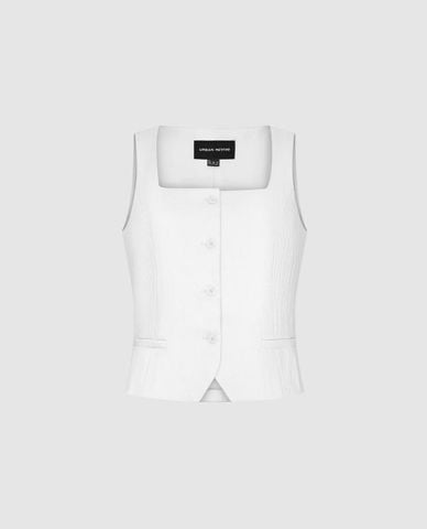  URBAN REVIVO - Áo khoác gilet nữ cổ vuông phối nút 