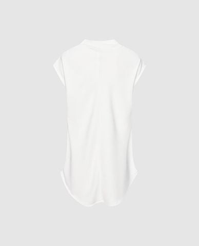  URBAN REVIVO - Áo kiểu nữ cổ trụ tay ngắn vạt bất đối xứng 