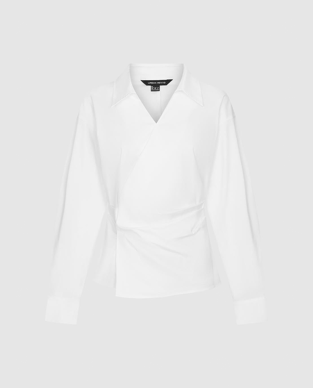 URBAN REVIVO - Áo kiểu nữ cổ bẻ tay dài vạt chéo