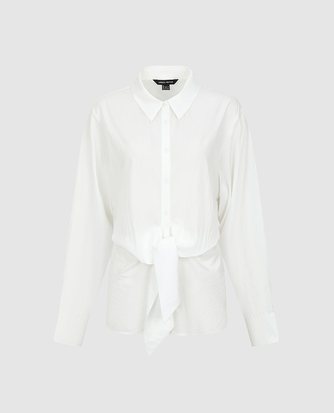URBAN REVIVO - Áo sơ mi nữ cổ bẻ tay dài buộc eo