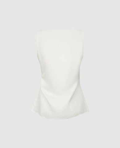  URBAN REVIVO - Áo sát nách nữ cổ thuyền xếp nếp 