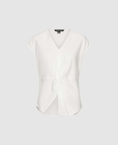  URBAN REVIVO - Áo kiểu nữ cổ V xoắn eo thanh lịch 