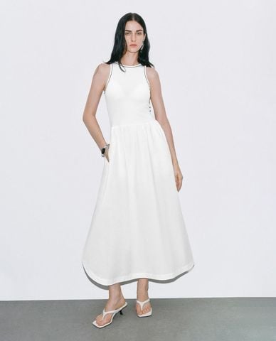  URBAN REVIVO - Đầm sát nách midi dáng xoè 