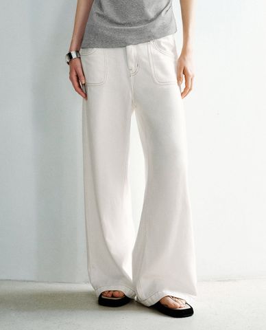  URBAN REVIVO - Quần jeans nữ ống rộng phối túi hộp 