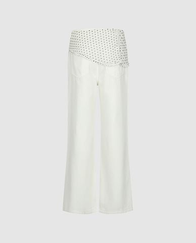  URBAN REVIVO - Quần jeans nữ ống rộng kèm khăn 