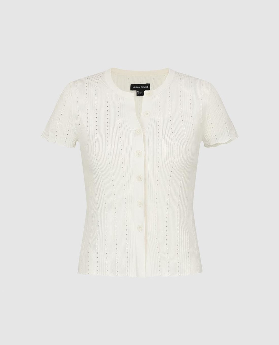URBAN REVIVO - Áo dệt kim nữ tay ngắn phối nút
