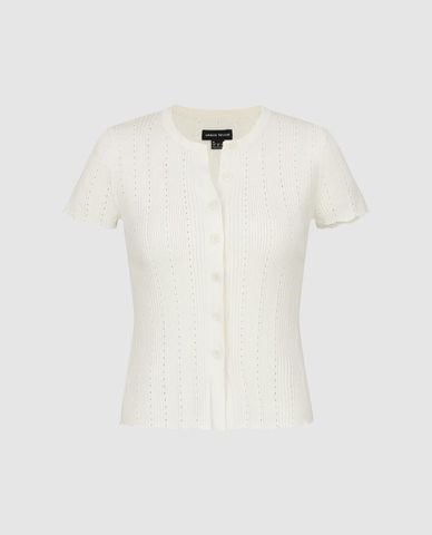  URBAN REVIVO - Áo dệt kim nữ tay ngắn phối nút 