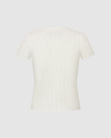  URBAN REVIVO - Áo dệt kim nữ tay ngắn phối nút 