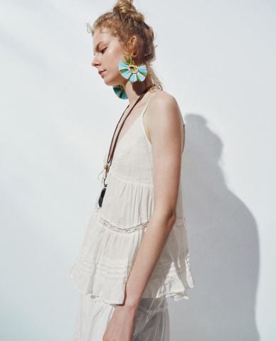  URBAN REVIVO - Áo hai dây nữ cổ V Peplum Cami 