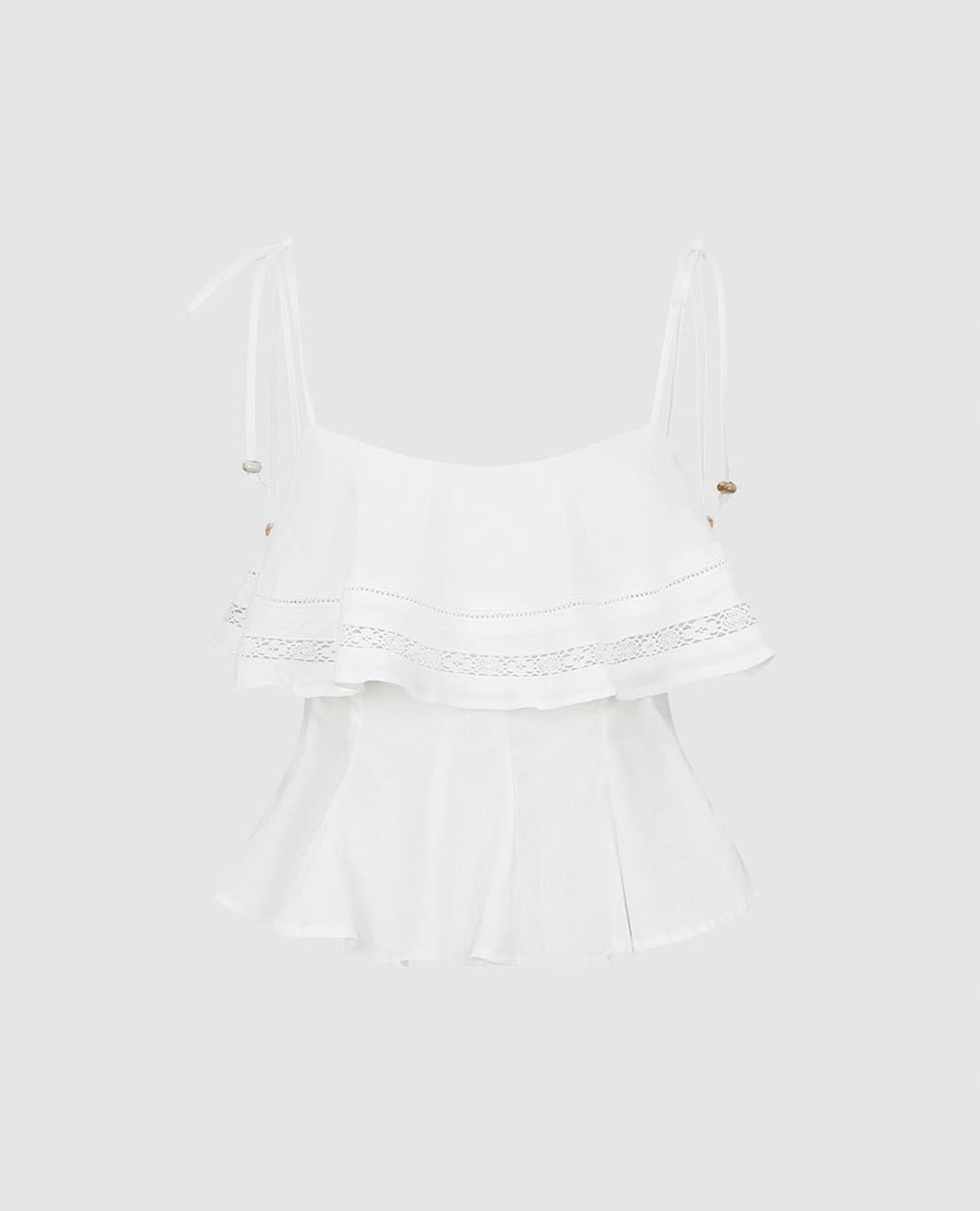 URBAN REVIVO - Áo hai dây nữ bèo tầng phối ren