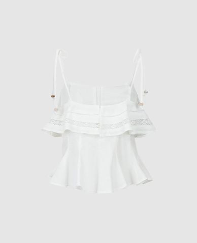  URBAN REVIVO - Áo hai dây nữ bèo tầng phối ren 