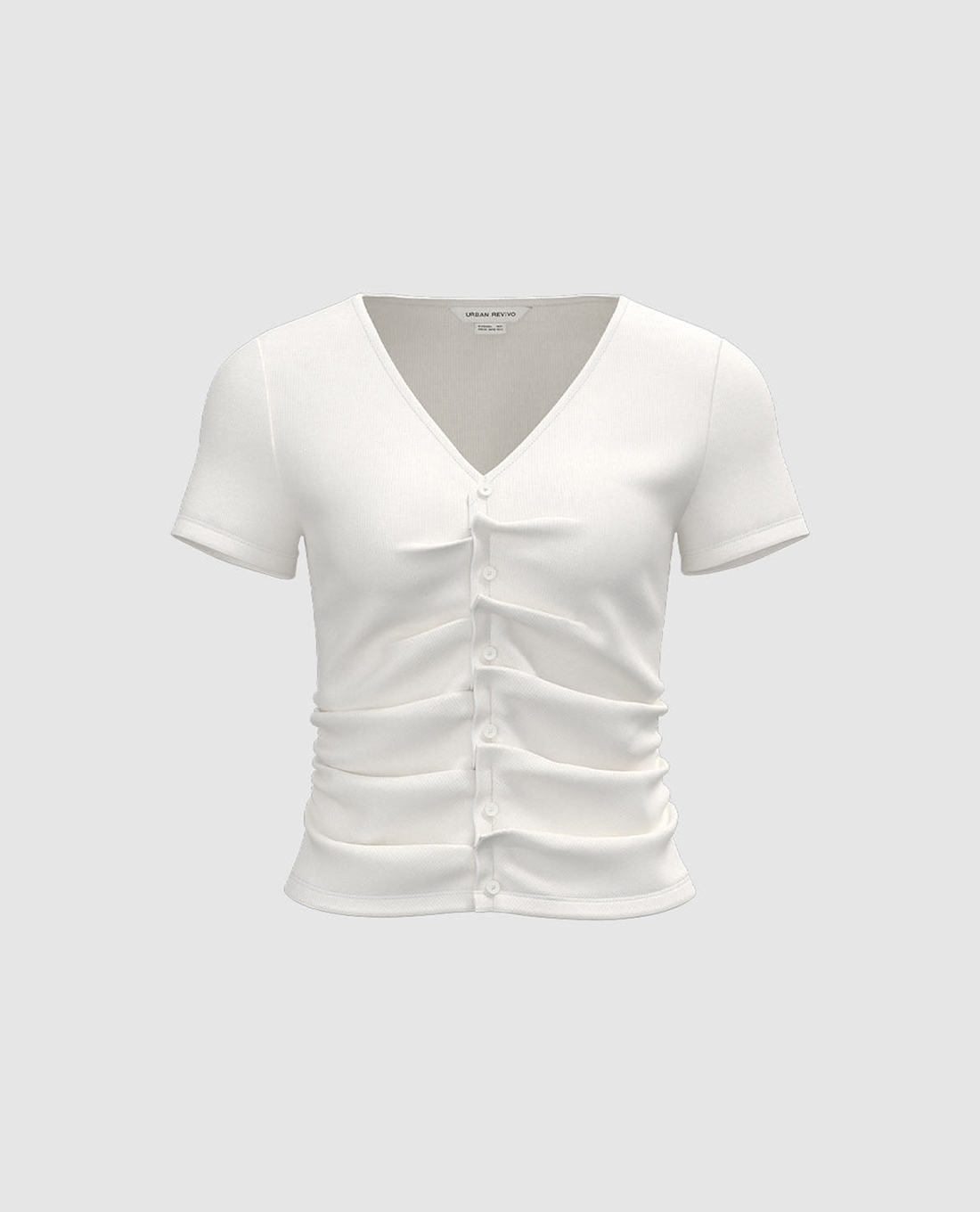 URBAN REVIVO - Áo kiểu nữ cổ V phom ôm Ruched Skinny