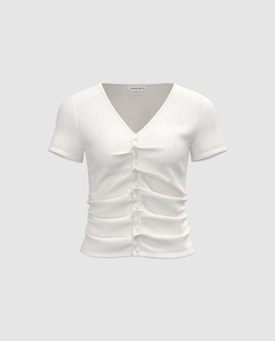  URBAN REVIVO - Áo kiểu nữ cổ V phom ôm Ruched Skinny 