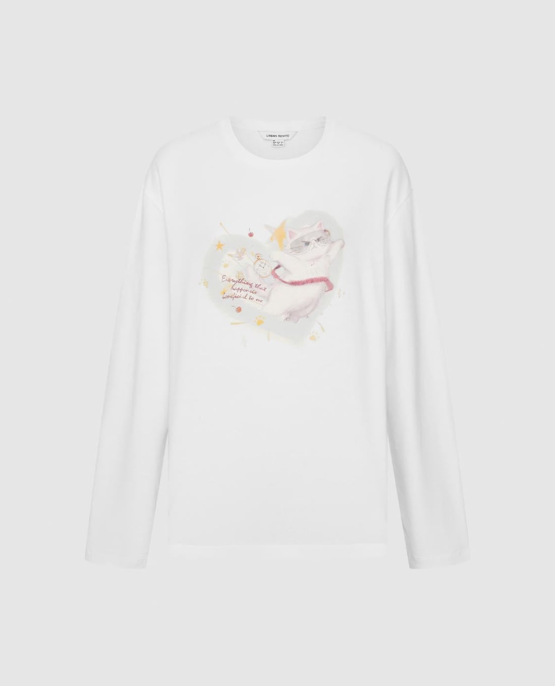 URBAN REVIVO - Áo thun nữ cổ tròn tay dài in họa tiết