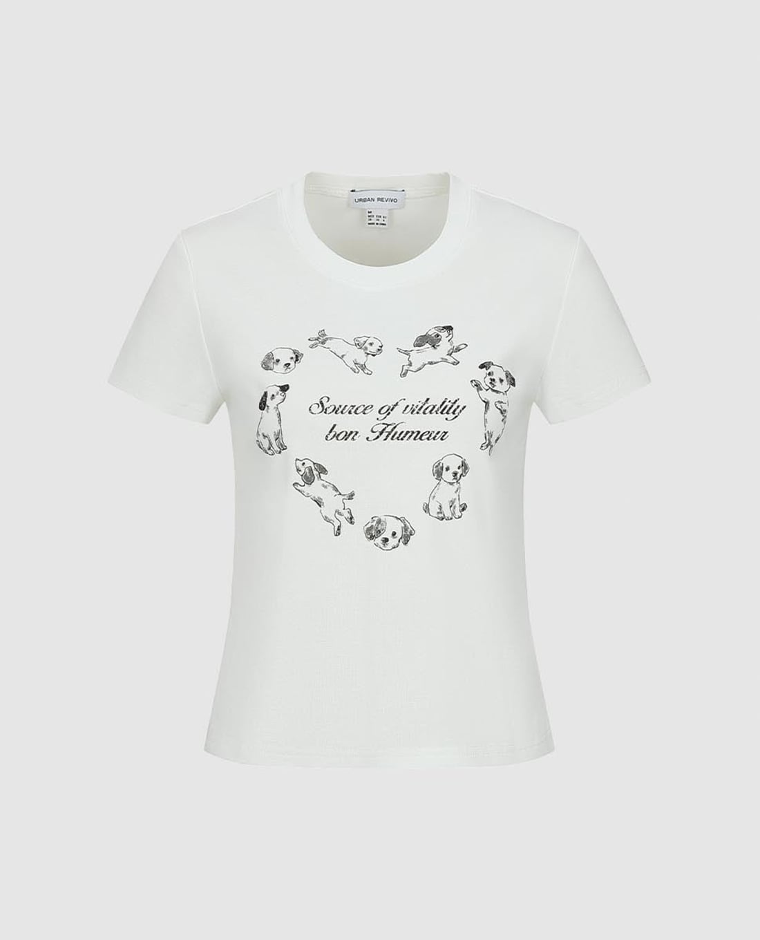 URBAN REVIVO - Áo thun nữ cổ tròn tay ngắn in họa tiết