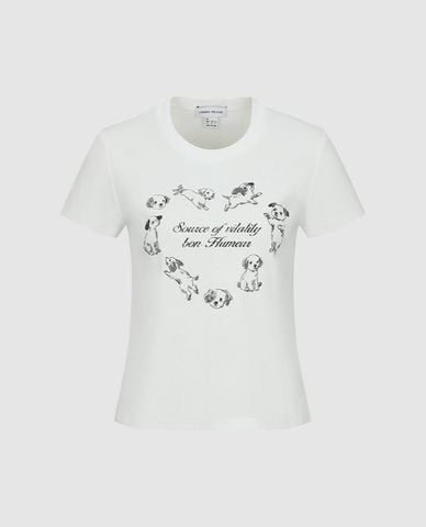  URBAN REVIVO - Áo thun nữ cổ tròn tay ngắn in họa tiết 