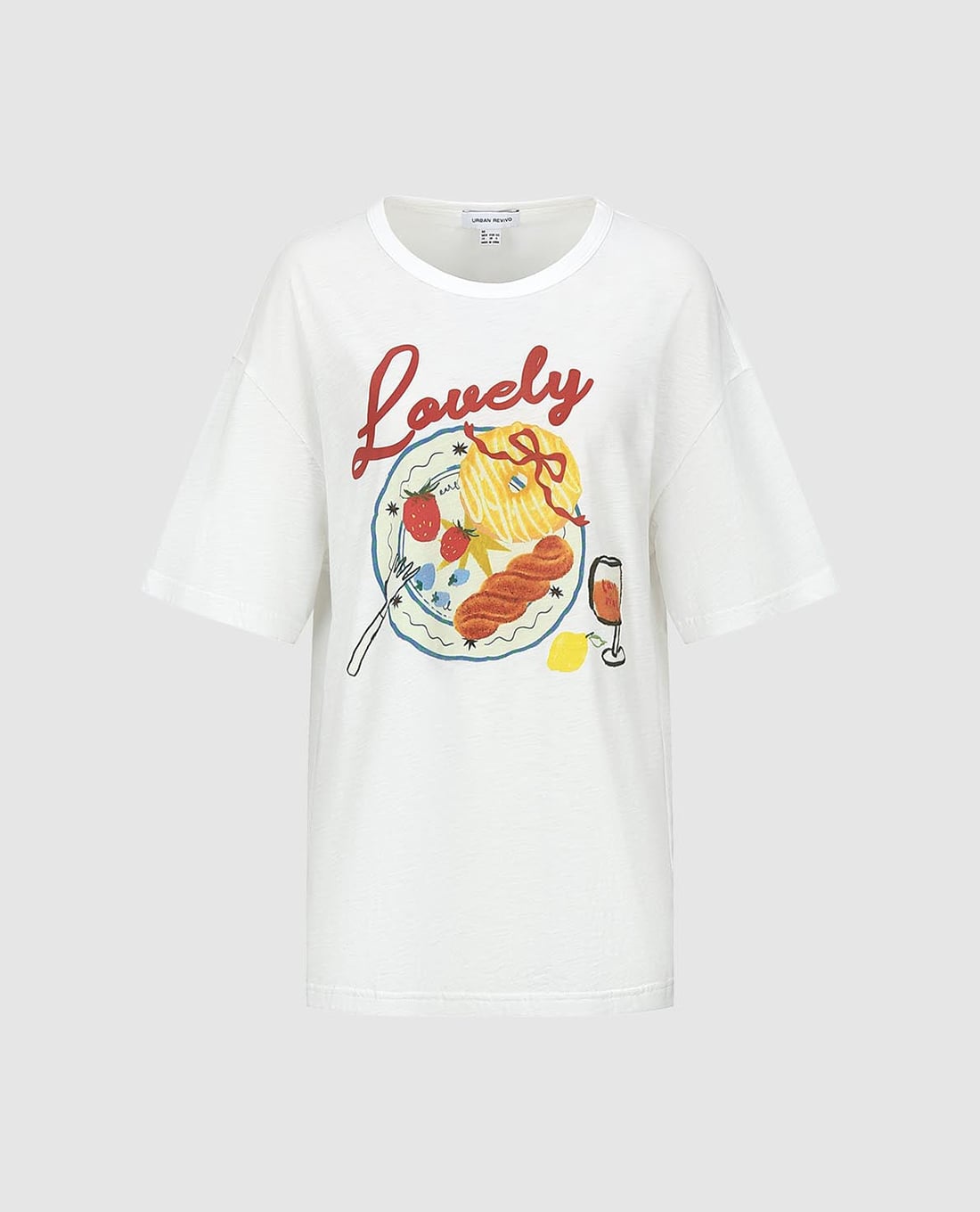 URBAN REVIVO - Áo thun nữ cổ tròn tay ngắn in họa tiết