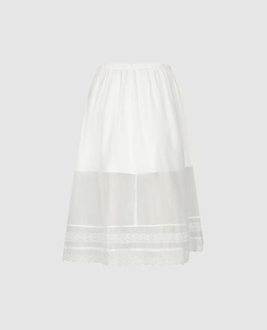  URBAN REVIVO - Chân váy chữ A midi phối viền ren 