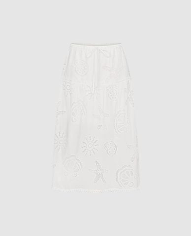  URBAN REVIVO - Chân váy phom suông midi phối ren 