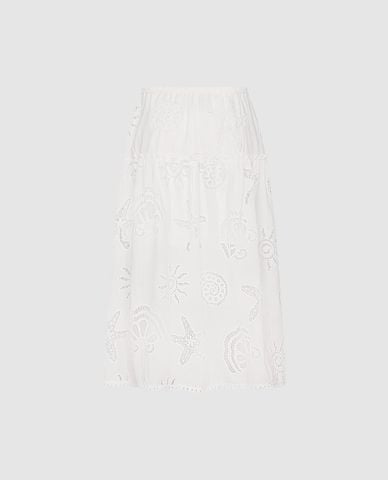  URBAN REVIVO - Chân váy phom suông midi phối ren 