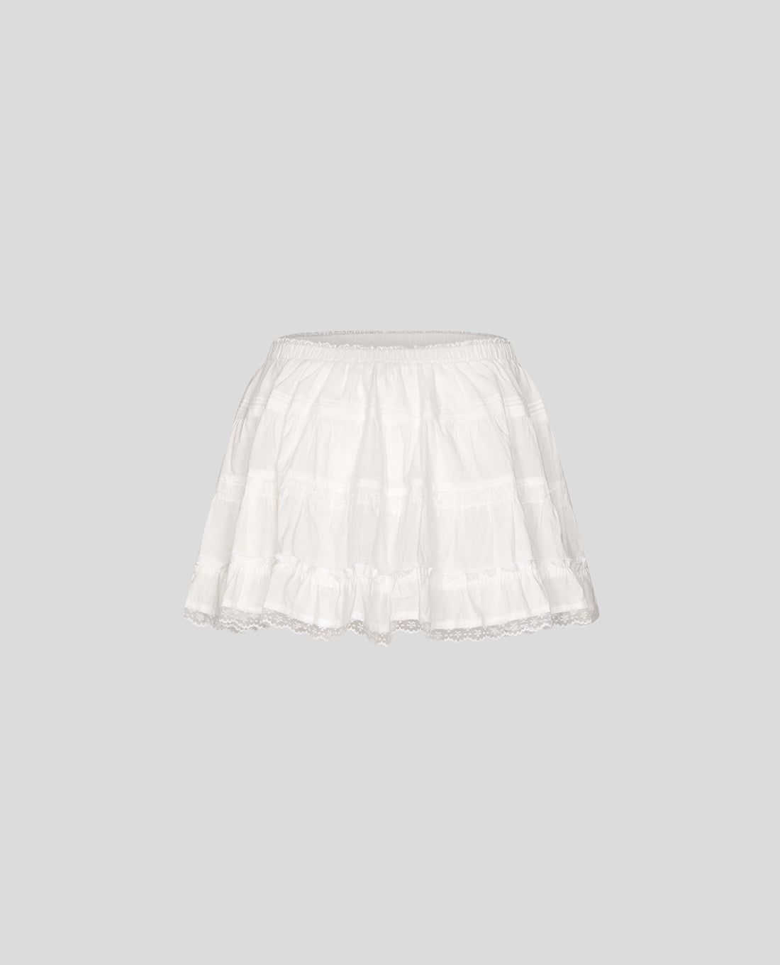 URBAN REVIVO - Chân váy chữ A mini nữ xếp tầng phối ren