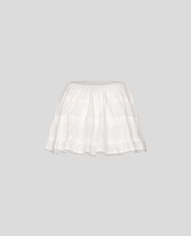  URBAN REVIVO - Chân váy chữ A mini nữ xếp tầng phối ren 