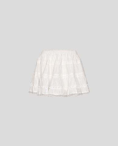  URBAN REVIVO - Chân váy chữ A mini nữ xếp tầng phối ren 