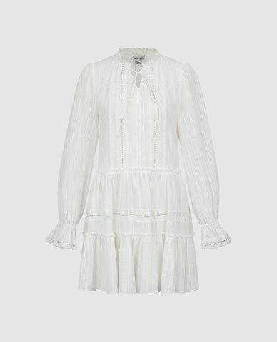  URBAN REVIVO - Đầm xếp tầng mini tay phồng phối bèo nhún 