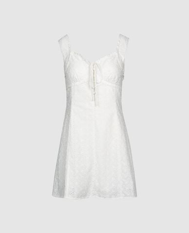  URBAN REVIVO - Đầm hai dây mini cổ tim phối nơ 