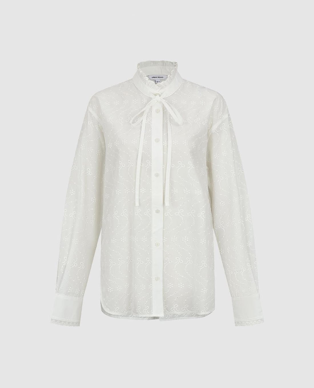 URBAN REVIVO - Áo sơ mi nữ cổ cao phối viền ren