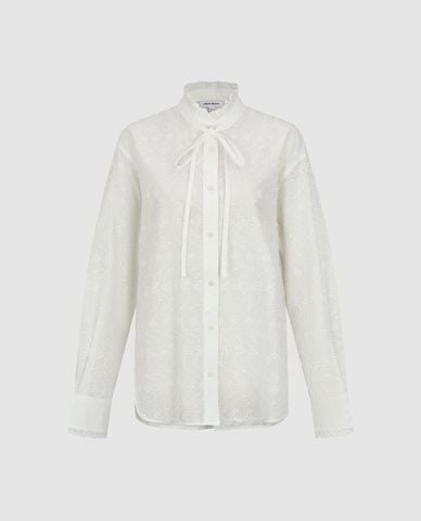  URBAN REVIVO - Áo sơ mi nữ cổ cao phối viền ren 