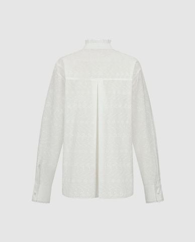  URBAN REVIVO - Áo sơ mi nữ cổ cao phối viền ren 