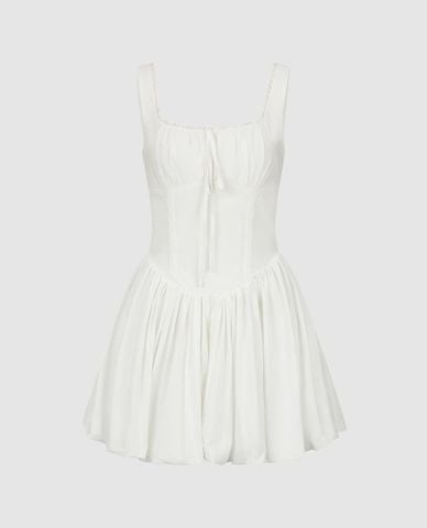  URBAN REVIVO - Đầm hai dây mini dáng xòe phối ren 