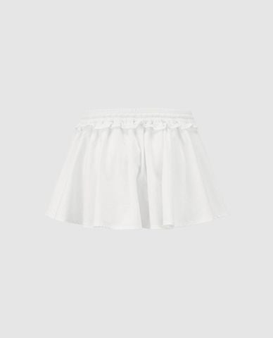  URBAN REVIVO - Chân váy mini lưng thun phối dây rút 