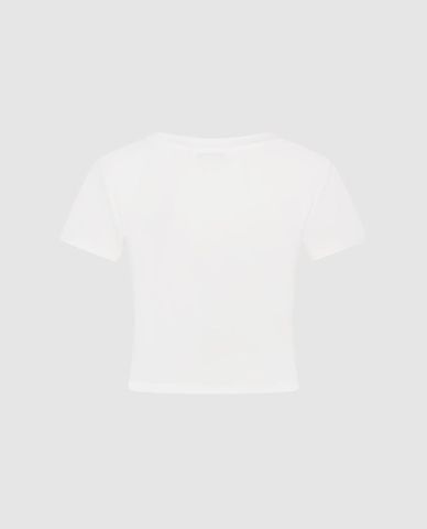  URBAN REVIVO - Áo croptop nữ cổ tròn tay ngắn in họa tiết 
