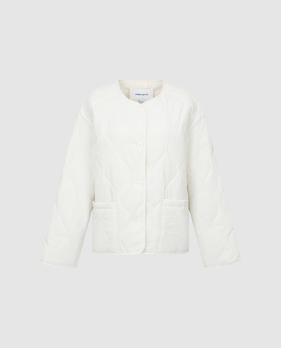 URBAN REVIVO - Áo khoác phao nữ cổ tròn tay dài phối túi