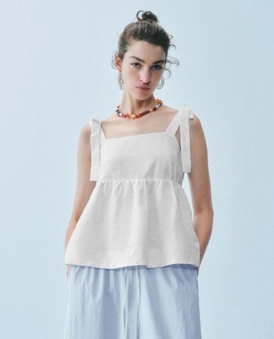  URBAN REVIVO - Áo hai dây nữ cổ vuông thắt nơ 