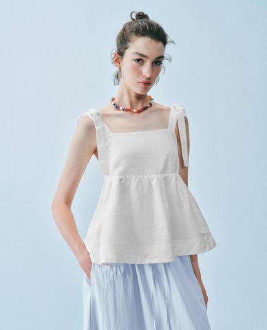  URBAN REVIVO - Áo hai dây nữ cổ vuông thắt nơ 