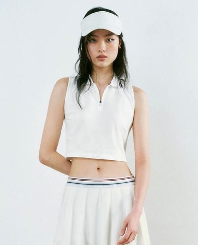  URBAN REVIVO - Áo sát nách nữ cổ bẻ phối zip 