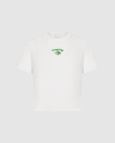  URBAN REVIVO - Áo croptop nữ cổ tròn tay ngắn in họa tiết 