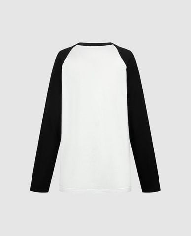  URBAN REVIVO - Áo thun nữ cổ tròn tay dài in chữ 