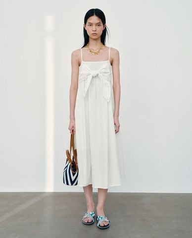  URBAN REVIVO - Đầm hai dây midi phom chữ A phối nơ 