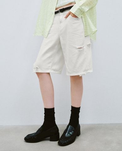  URBAN REVIVO – Quần shorts jeans nữ ngang gối thời trang 