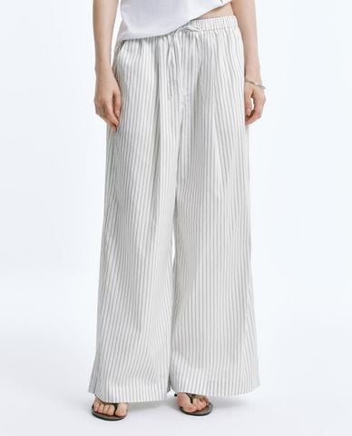  URBAN REVIVO - Quần nữ ống rộng kẻ sọc lưng thun 